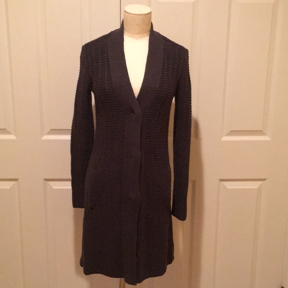 CAbi Gray Long cardigan sweater with snap buttons - Picture 1 of 6